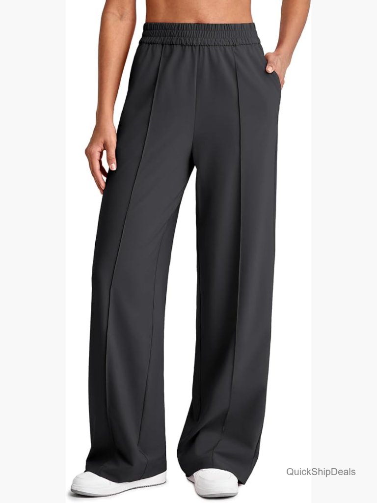 Lightweight Wide Leg Palazzo Pants With Elastic Waist Front Seam